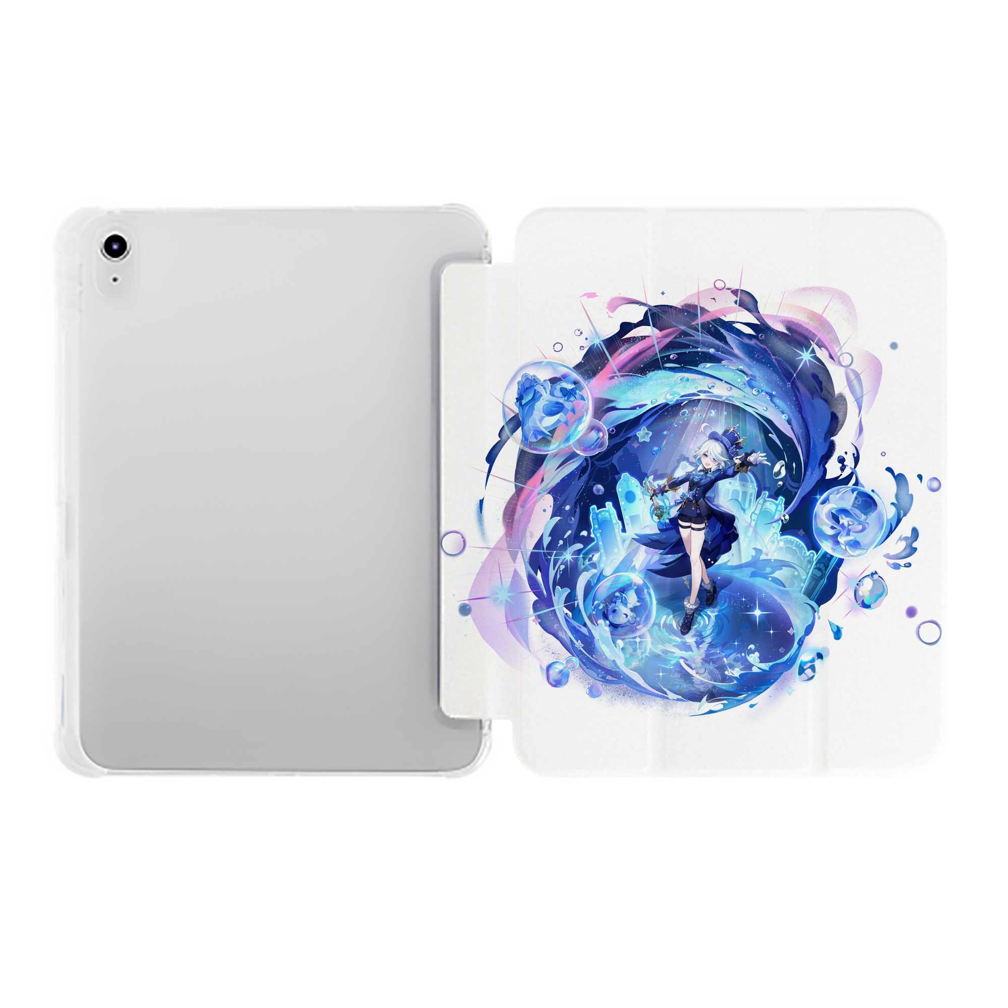 げんし神 フリーナ genshin Furina IPad ケース ペン収納付き 三つ折りスタンド PUレザー×シリコン 対応機種9.5/10.5/10.9インチ